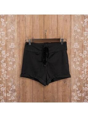 Riah Fashion Black Lace-Up High Waist Shorts